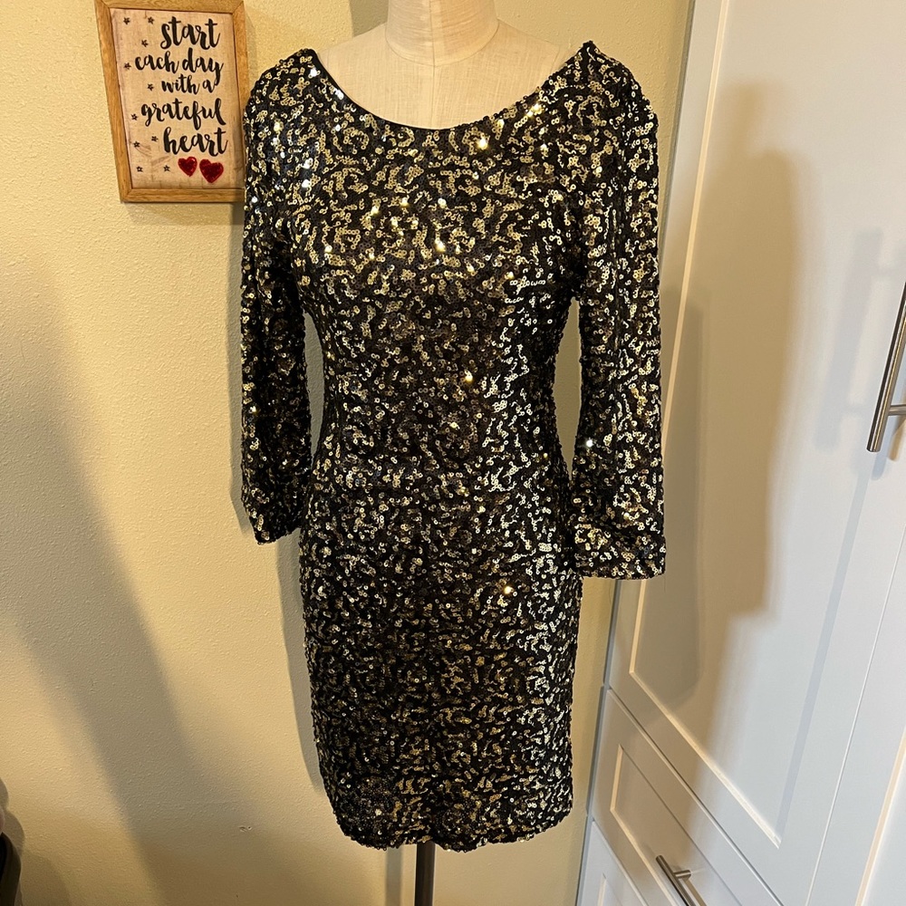 MM Couture Black and Gold sequins Dress